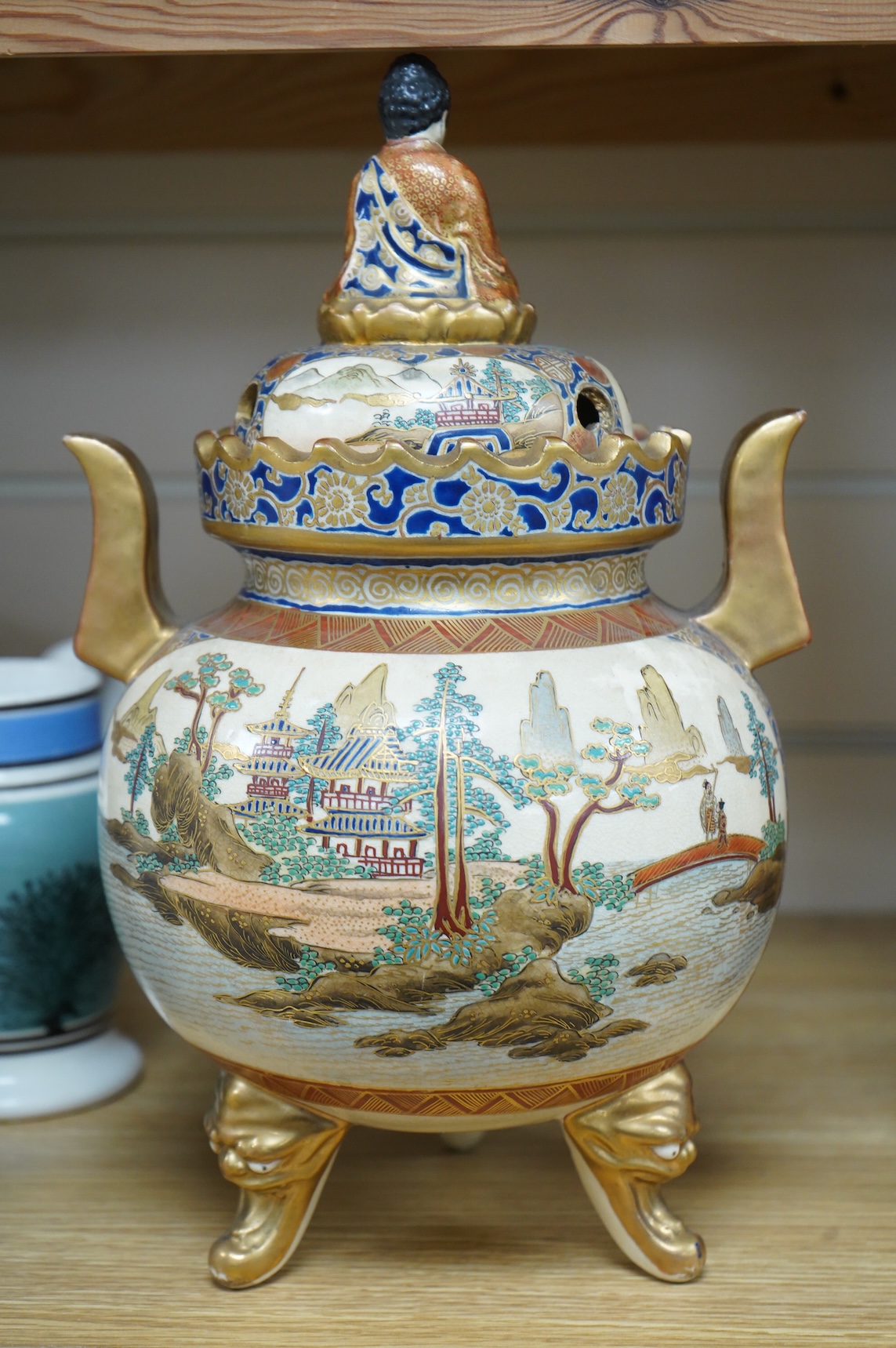 A Japanese Satsuma koro and cover, signed to the base, 31cm high